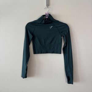 Gymshark Dark Green High Neck Seamless Long Sleeve Crop Top